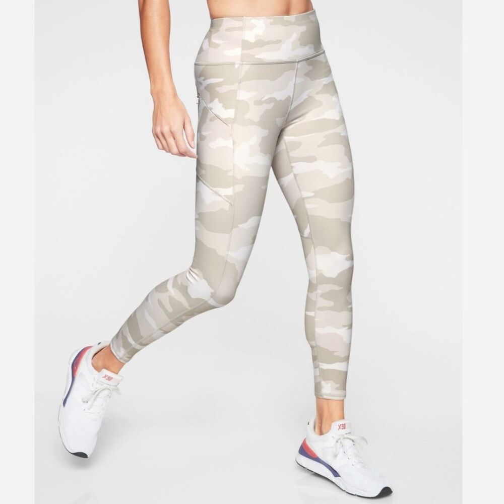 Athleta Contender 7/8 Elation Leggings Tan White Camo Tight Powerlift Pant XS